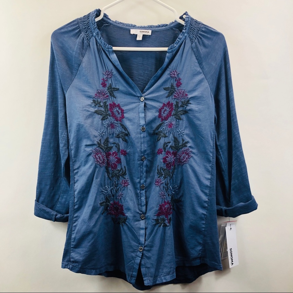 Sonoma Navy Luxe Misses Small Top Blouse